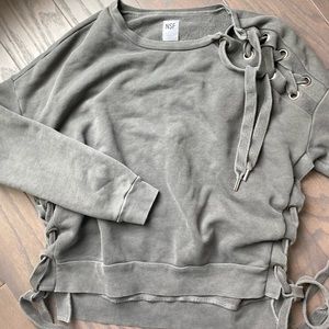 NSF gray tie up sweater